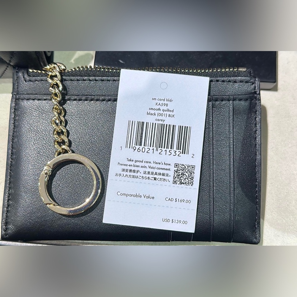 NWT Kate Spade Carey Small Card Holder Smooth Quilted Leather Black KA598 - Picture 4 of 5